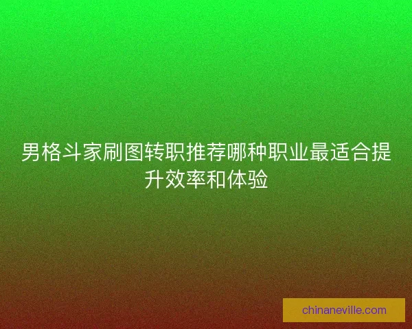 男格斗家刷图转职推荐哪种职业最适合提升效率和体验